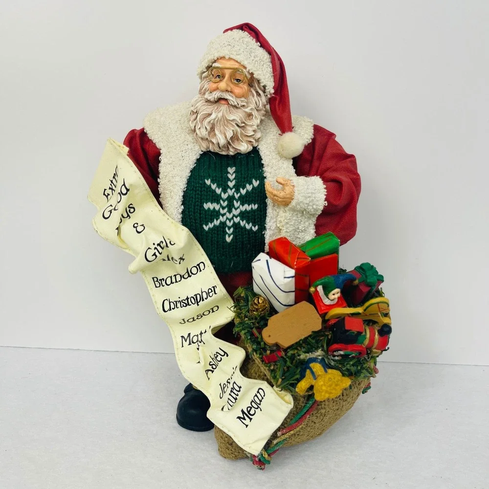 Vintage Santa Claus Figurine Naughty Nice List Toy Sack Christmas Decor 11 inch